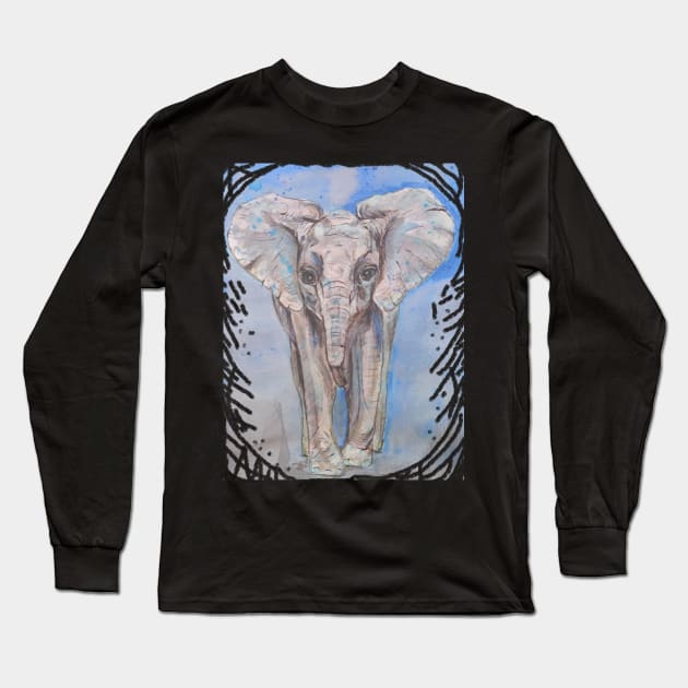 Unique Baby Elephant Watercolor Artwork Long Sleeve T-Shirt by candimoonart